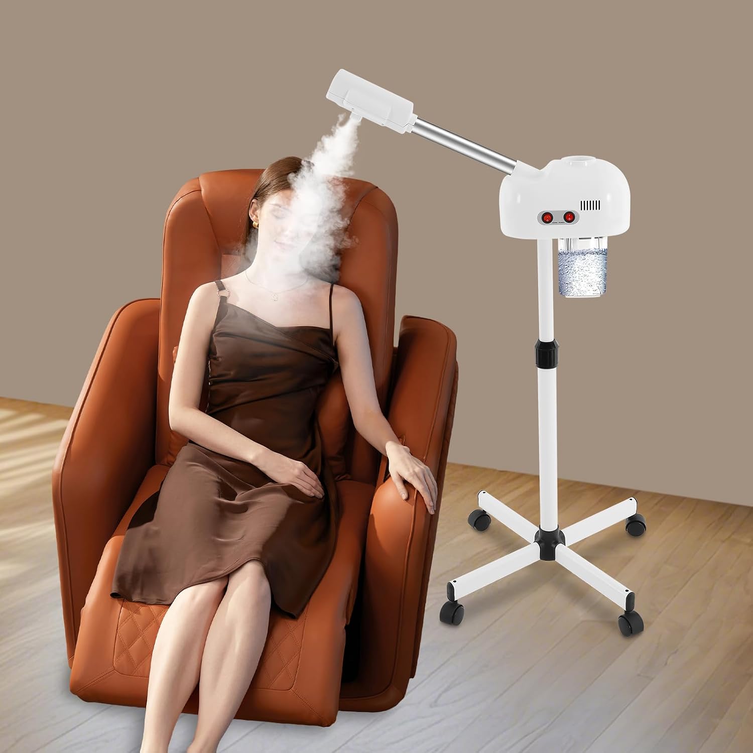 Facial Steamer Warm Mist Face Steamer | 750ml Standing Home Spa with 360° Rotating Nozzle | 107.6°F Steam, 800W, Floor Standing, White