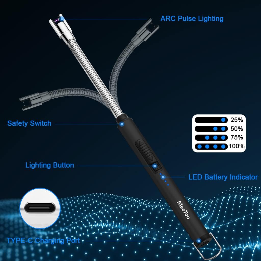 MeeToo Lighter, Electric Candle Rechargeable USB Lighter Plasma Arc for Candle Christmas Birthday Camping Black