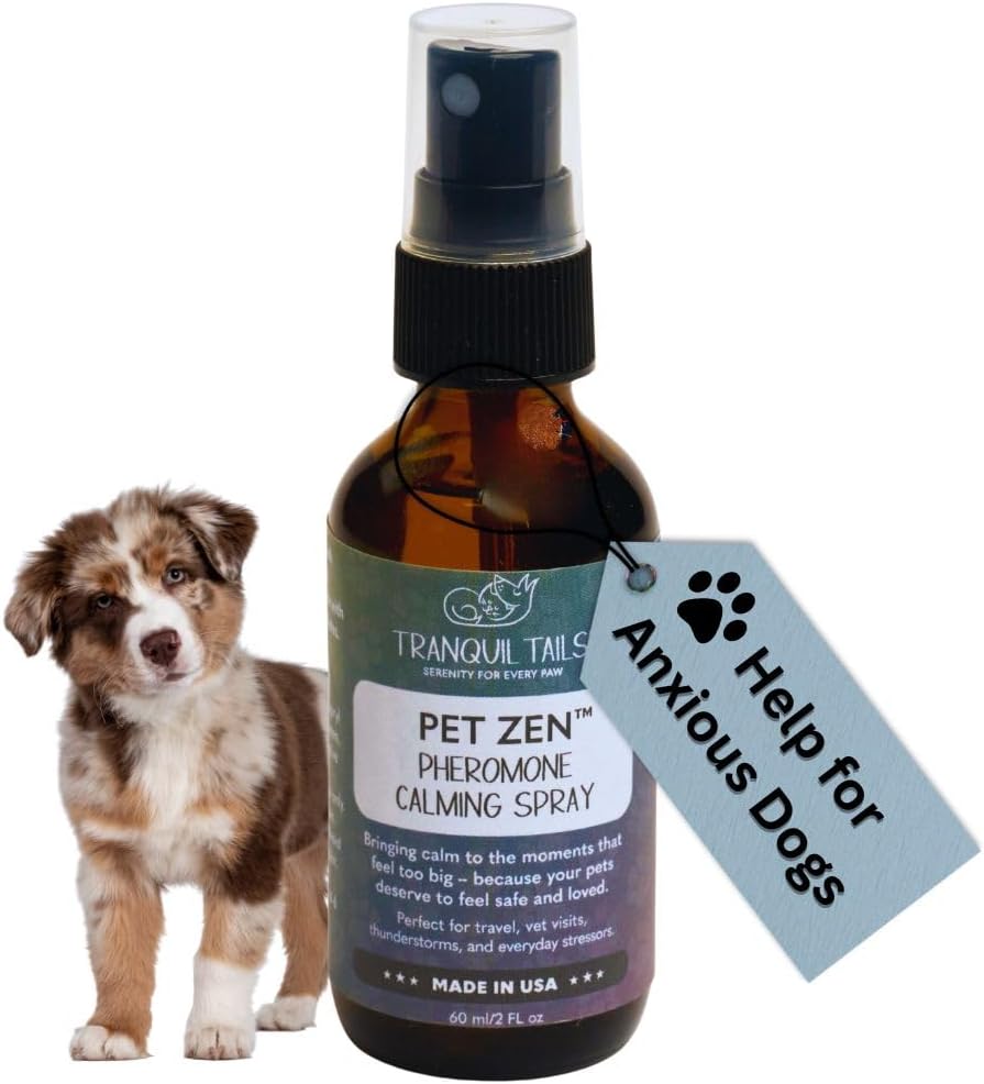 Pet Zen Pheromone Calming Spray for Dogs - Made in the USA - Alcohol-Free - for Carriers, Bedding, Travel & Vet Visits