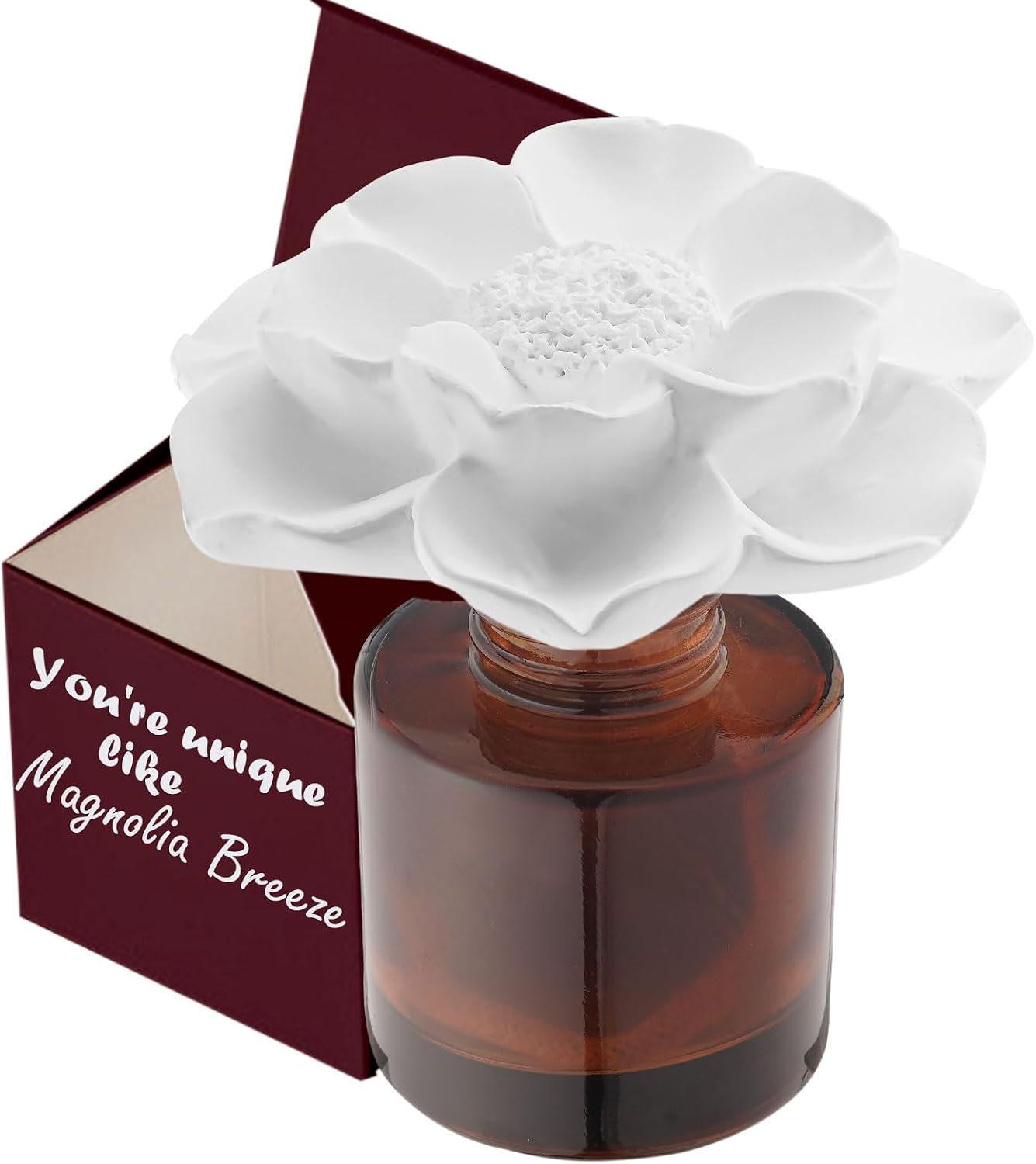 Room Scen Gift Set, Essential Oil Magnolia Breeze (1.7 fl.oz|50ml) and Diffuser, 60-Days Natural Air Freshener Non-Toxic Strong Fragrance Big Flower Diffuser Make Home Smell Good