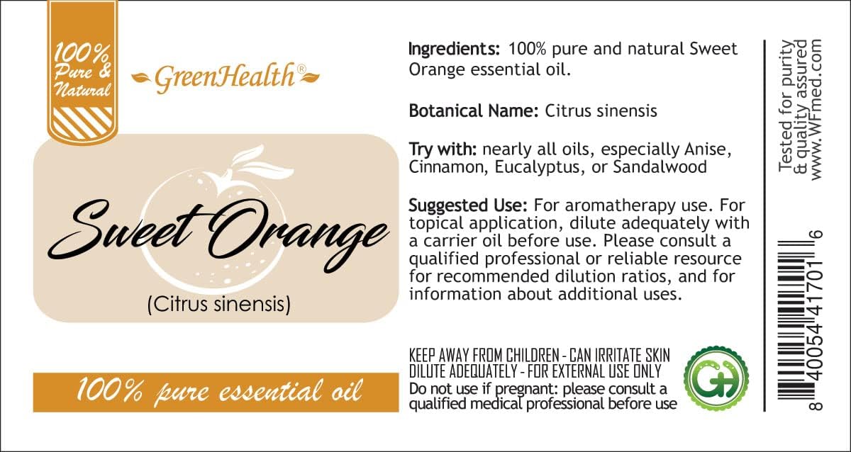 GreenHealth Sweet Orange Essential Oil - 10 ml - 100% Pure Essential Oil