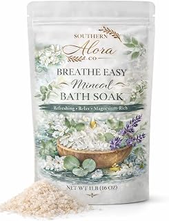 Southern Alora Bath Salts for Women Relaxing – Epsom Salt Bath Soak with Magnesium & Dead Sea Minerals, Aromatherapy Bath Soak for Stress Relief & Muscle Recovery, Breathe Easy Scent