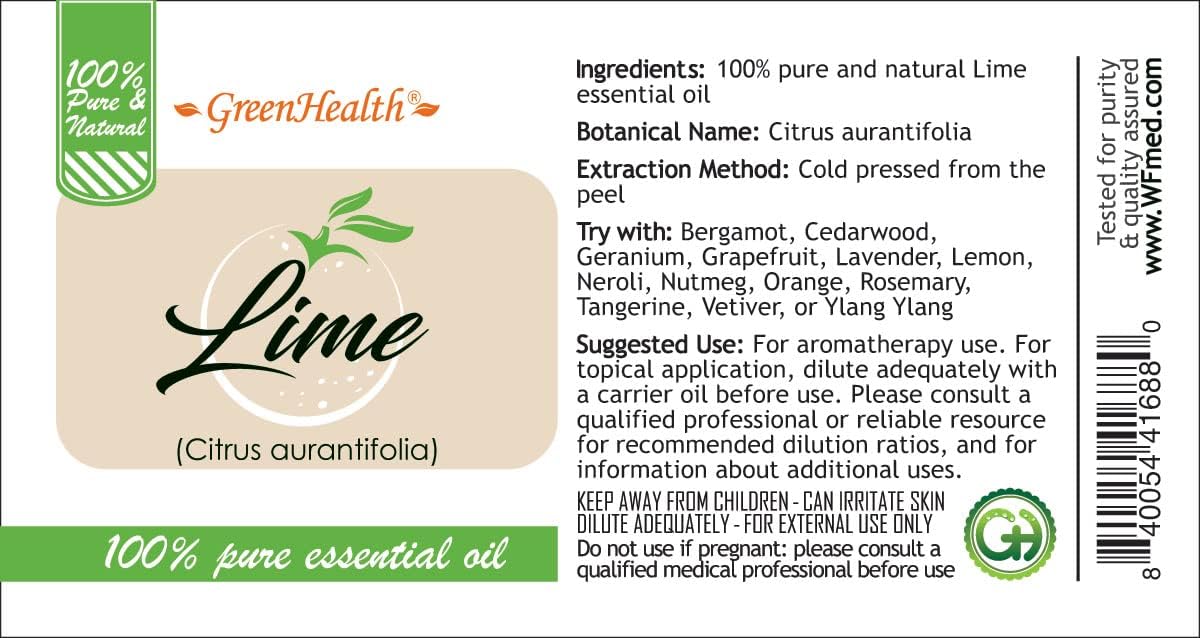 Lime Essential Oil – 8 fl oz (237 ml) Aluminum Bottle w/Plug Cap – 100% Pure Essential Oil – GreenHealth
