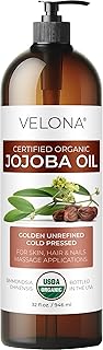 velona Jojoba Oil USDA Certified Organic - 32 fl oz (With Pump) | 100% Pure and Natural | Golden, Unrefined, Cold Pressed, Hexane Free | Moisturizing Face, Hair, Body, Skin Care