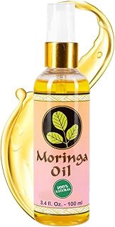 Moringa Oil 3.4 oz – Natural Face, Hair & Body Oil, 100% Pure, Cold-Pressed & Unrefined Moringa Seed Oil, Gluten-Free, Non-GMO, Vegan (100 ml)