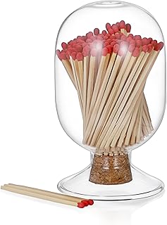 OwnMy 3 Inch Glass Match Cloche Decorative Glass Match Holder Jar with Cork Stopper, Clear Glass Matches Box Matchstick Holder Organizer for Home Bathroom Fireplace Candle Use (NOT Includes Matches)