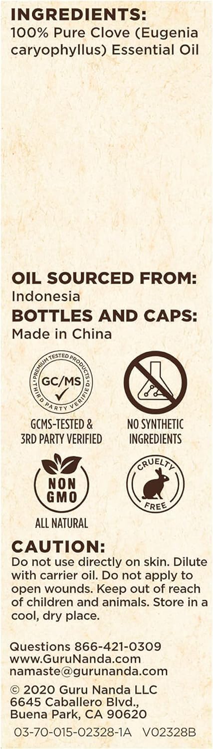 GuruNanda Clove Essential Oil - Pure, Natural & Undiluted for Aromatherapy and Diffuser - 15 ml