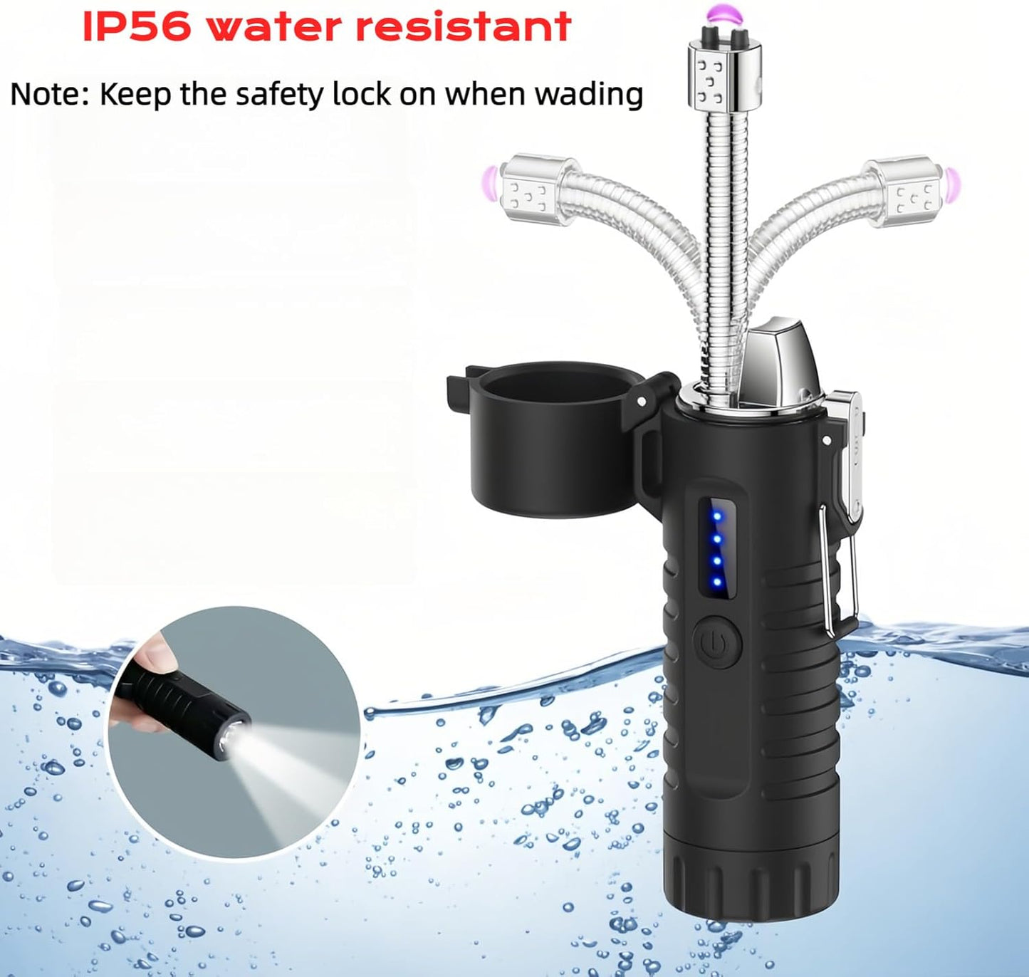 Electric Lighter, Flexible Neck Plasma Arc Lighter, USB C Rechargeable Lighters, Windproof and Waterproof Lighters with Flashlight for Candles, Hiking, Camping, Outdoor Adventure (Black)