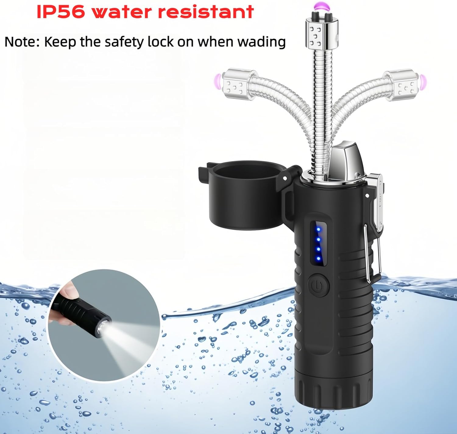 Electric Lighter, Flexible Neck Plasma Arc Lighter, USB C Rechargeable Lighters, Windproof and Waterproof Lighters with Flashlight for Candles, Hiking, Camping, Outdoor Adventure (Black)