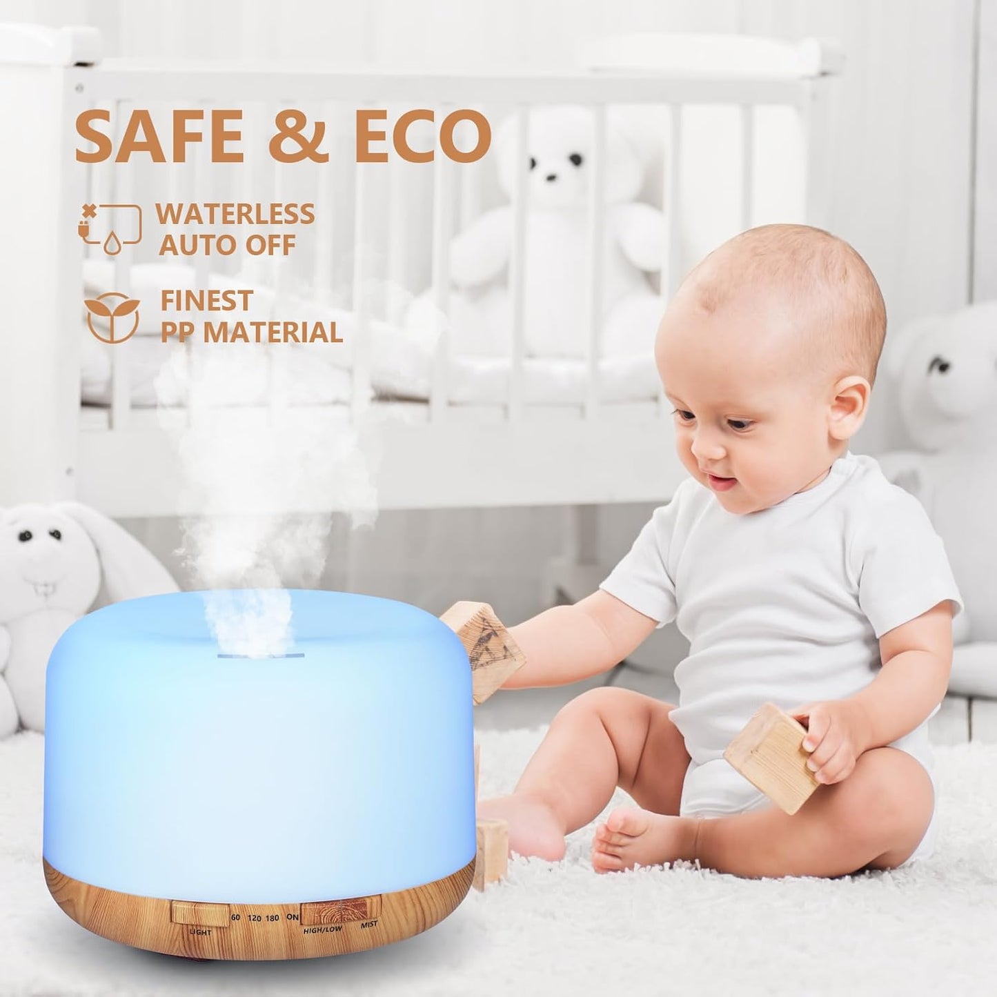 SACATR 500ml Essential Oil Diffuser with 15 Essential Oils, Ultrasonic Cool Mist Humidifier, Remote Control, 4 Timers, 15 Color Lights, Auto Shut-Off