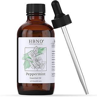 HBNO California Bottled Peppermint Essential Oil 4 fl oz (120ml) - Premium Grade Natural Peppermint Oil for Hair, Skin & Scalp Care - Ideal for Masage, Diffusers & Aromatherapy - with Glass Dropper