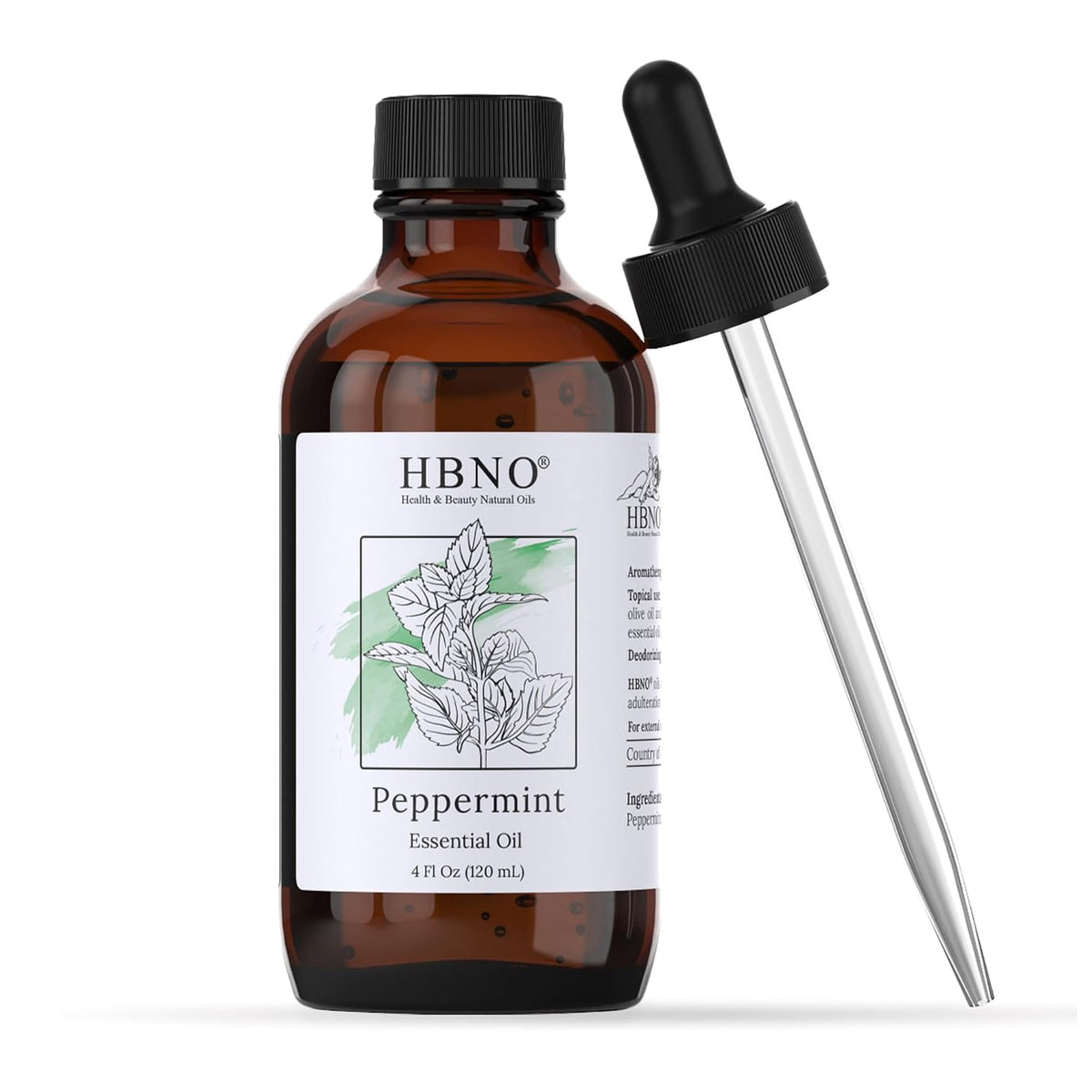 HBNO California Bottled Peppermint Essential Oil 4 fl oz (120ml) - Premium Grade Natural Peppermint Oil for Hair