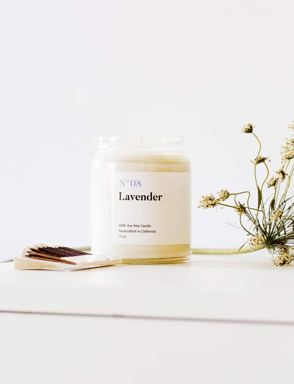 Mia's Co Lavender Scented Candle, Handmade with Natural Soy Wax and Cotton Wicks, 7.5 oz Minimalist Aromatherapy Candle for Home, Long Lasting Burning for Stress Relief, Candle Gift for Women