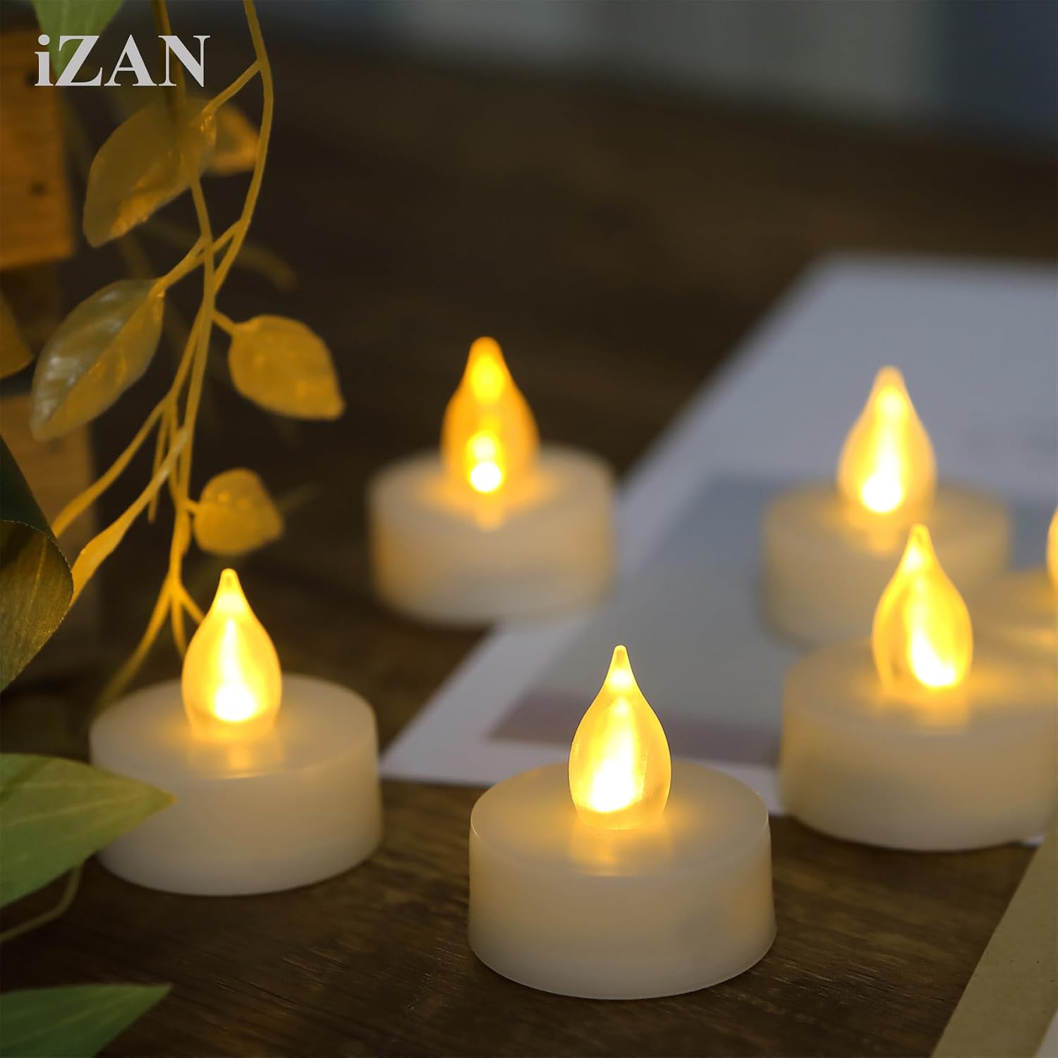 iZAN 6-Pack Flameless LED Battery Operated Tealight Candles with Remote and Timer Flickering Electric Tea Lights for Christmas Home Party Wedding Decorations 1.5”x1.6” Batteries Included