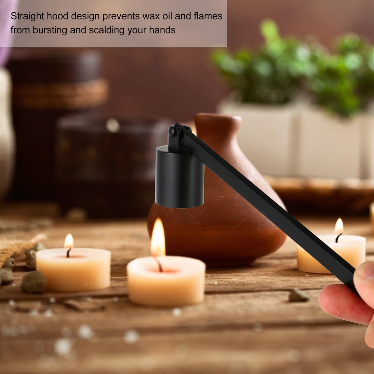 Candle Snuffer Extinguisher with Long Handle 6.69inch Stainless Steel Wick Flame Snuffer for Putting Out Wick Flame Safely, Black Candle Accessories