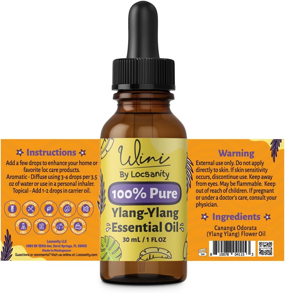 WINI by Locsanity Ylang-Ylang Essential Oil with Glass Dropper | 100% Pure & Natural Ylang-Ylang Diffuser Oil | Premium Grade Essential Oils for Skin Care, Aromatherapy, Hair & Scalp, Massage | 30ml