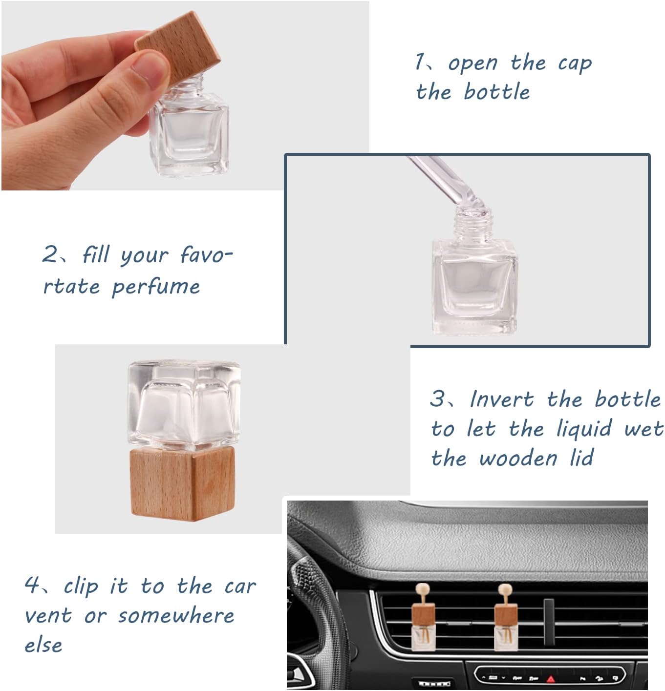 12 Pack Empty Car Air Freshener Perfume Clip Glass Essential Oil Diffuser Bottle Aromatherapy Fragrance Diffuser Vent Outlet Ornament Decor