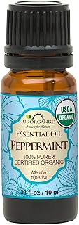 US Organic 100% Pure Peppermint Essential Oil - USDA Certified Organic - 10 ml - w/Improved caps and droppers (More Size Variations Available)