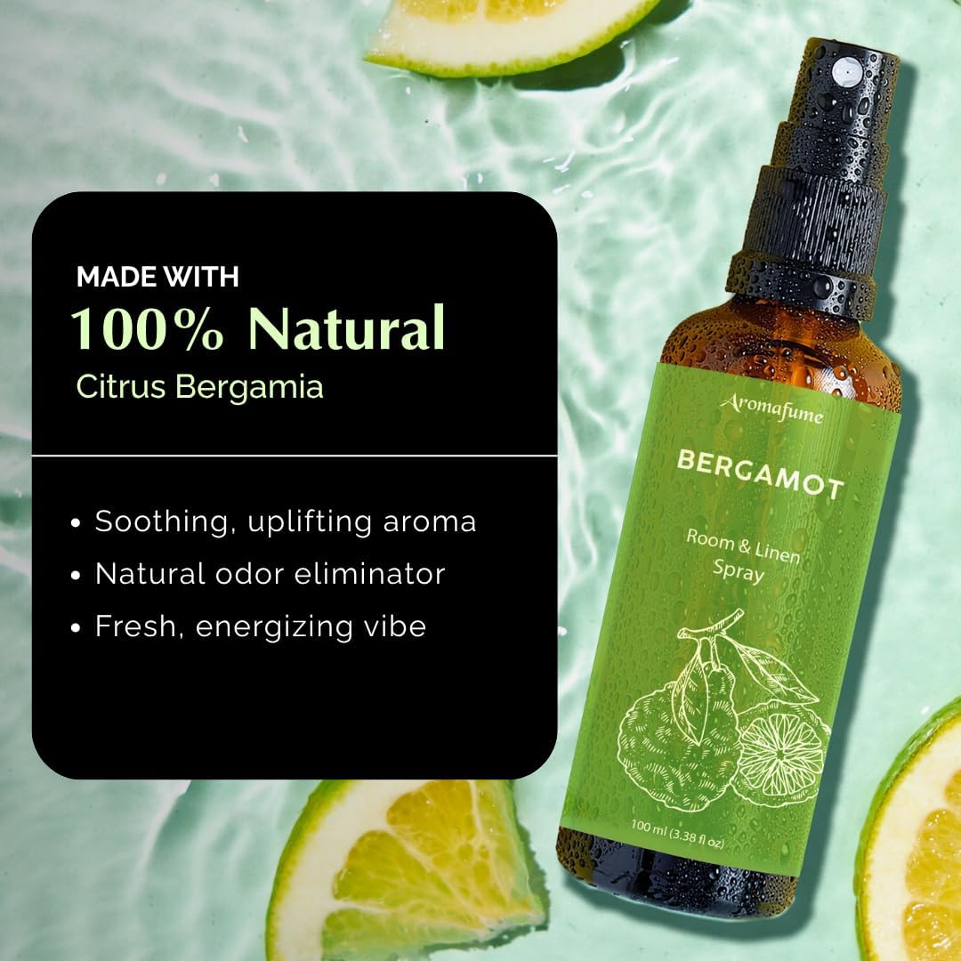 Bergamot Room, Linen & Pillow Spray by Aromafume | 100ml/3.38 fl oz | with Pure Bergamot Essential Oil | Aromatherapy Spray for Relaxation, Sleep & Stress Relief | Mist for Bedding, Fabric