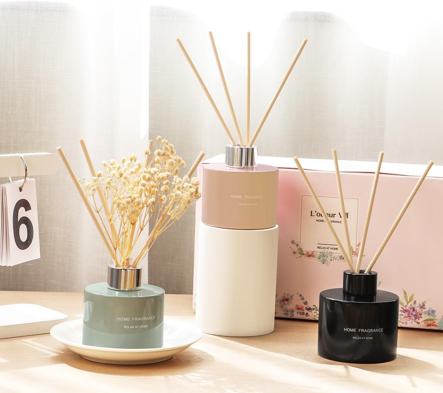 3 Pcsk Reed Diffuser, 4.06 oz(120ml) Linen/Vanilla/Moroccan Amber, Scented Aromatherapy Diffuser with 12 Black Diffuser Sticks, Air Freshener for Home Bedroom Bathroom