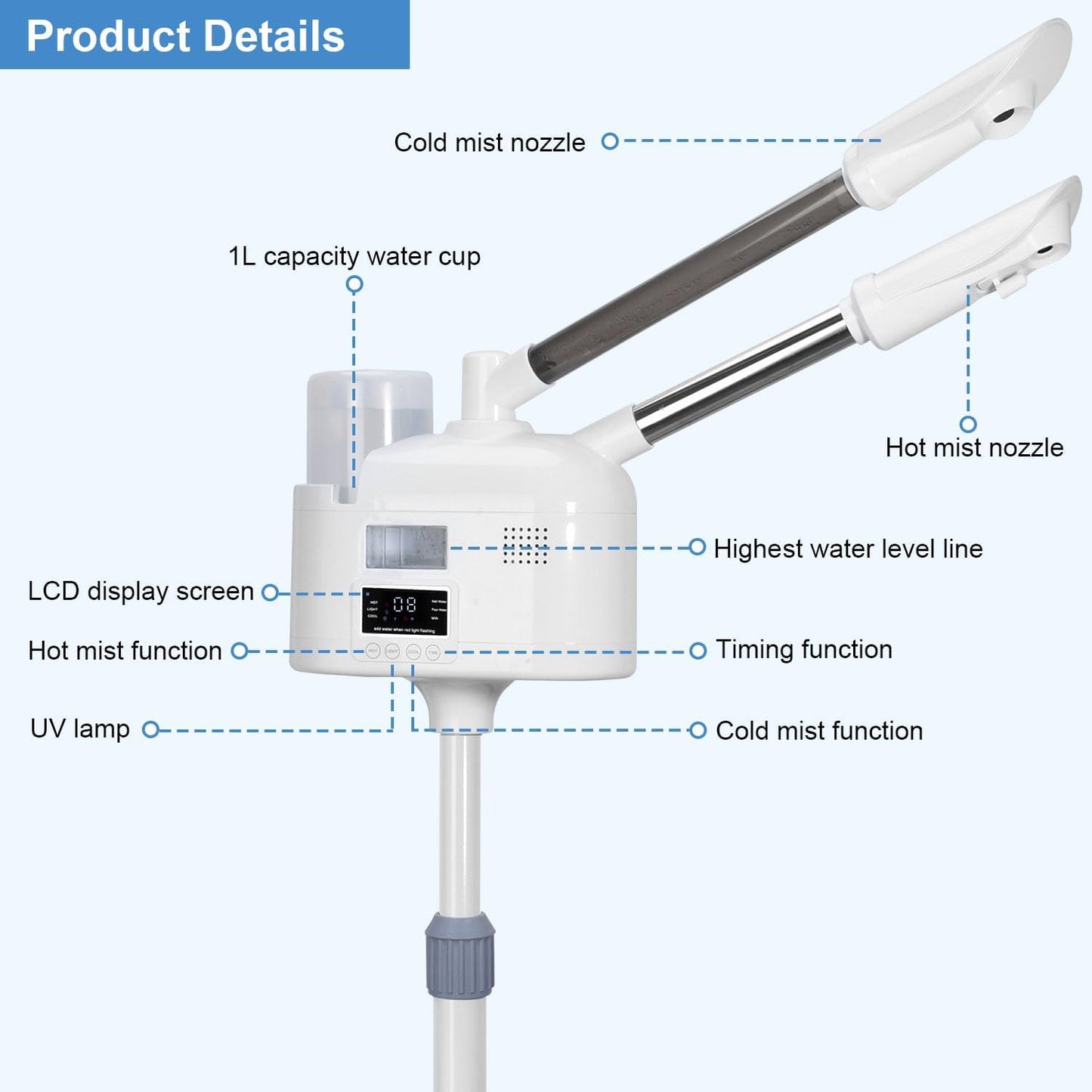 2 in 1 Facial Steamer Upgrade PTC Heating, Professional Face Steamer, Esthetician Steamer with Hot & Cold Mist Steamer for Home Beauty Salon Spa (2 in 1)