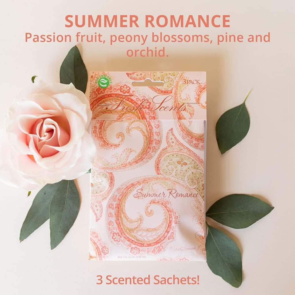 Willowbrook | Fresh Scents Scented Sachet Packet | Summer Romance | Air Freshener Bags for Drawers, Closets, Cars | 3 Pack | Long Lasting Home Fragrance