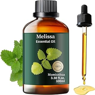 Melissa Essential Oil, Pure Melissa Oil Mumianhua Lemon Balm Oil, Uplifting Citrus-Herb Scent for Diffuser, Skin, Hair & Personal Care, 3.38 Fl Oz