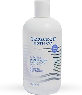 Seaweed Bath Co. Bubbling Dream Soak, Vetiver Geranium Scent, 12 Ounce, Sustainably Harvested Seaweed, Oat Milk, Hemp Oil