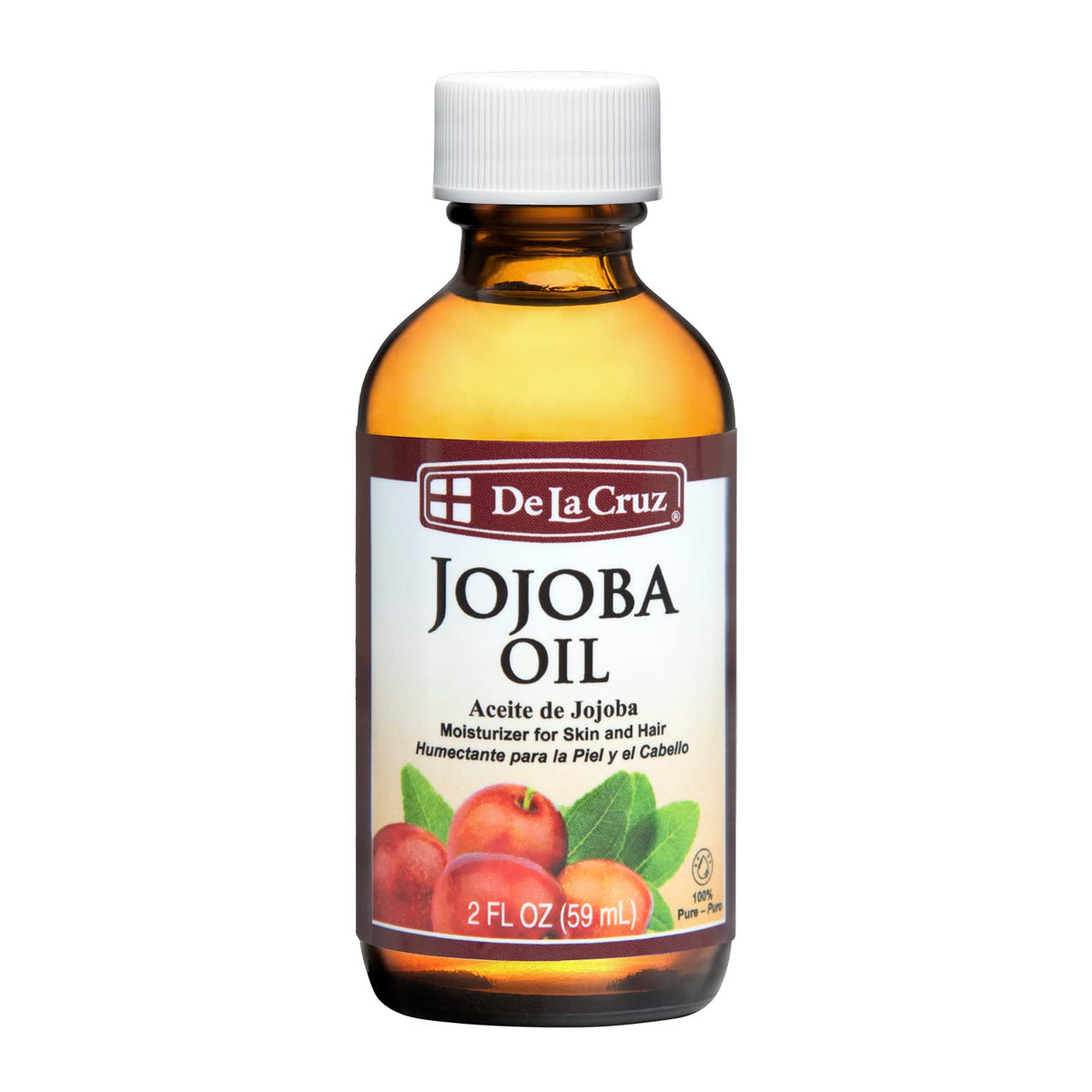 De La Cruz 100% Pure Cold-Pressed Golden Jojoba Oil - Organic Jojoba Oil for Hair and Skin - 2 FL OZ - 59 mL