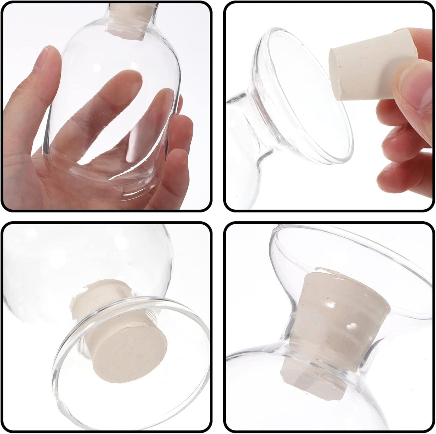 Beavorty Glass Matches Jar Bell-Shaped Storage Bottle with Stopper 3.93X1.96 Inch Transparent Display Bottle for Laboratory and Toothpick Holder