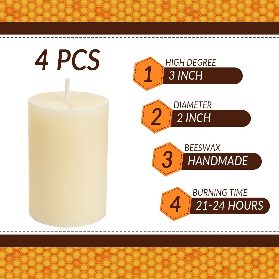 DEYBBY 4 Pack Cream White Beeswax Pillar Candles Set, 2 x 3 inch Pure Organic Beeswax Candle with Natural Scent for Home Wedding Decoration Blackout Emergency Bath Relaxation