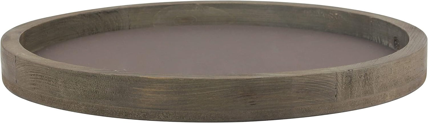 Stonebriar Large 11.8" Decorative Rustic Farmhouse Worn Natural Wood and Metal Tray