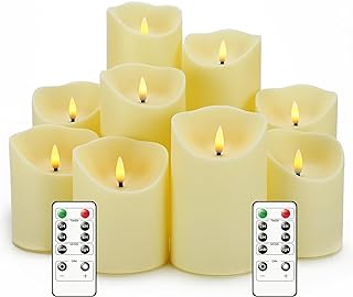 Nimiko Flameless Candles with Remote, Battery Operated Flickering Flameless Candles, LED Candles with Timer 2/4/6/8H, with Realistic LED Candles Set of 9 (D3 x H 3" 4" 5" 6" 7") (Ivory)