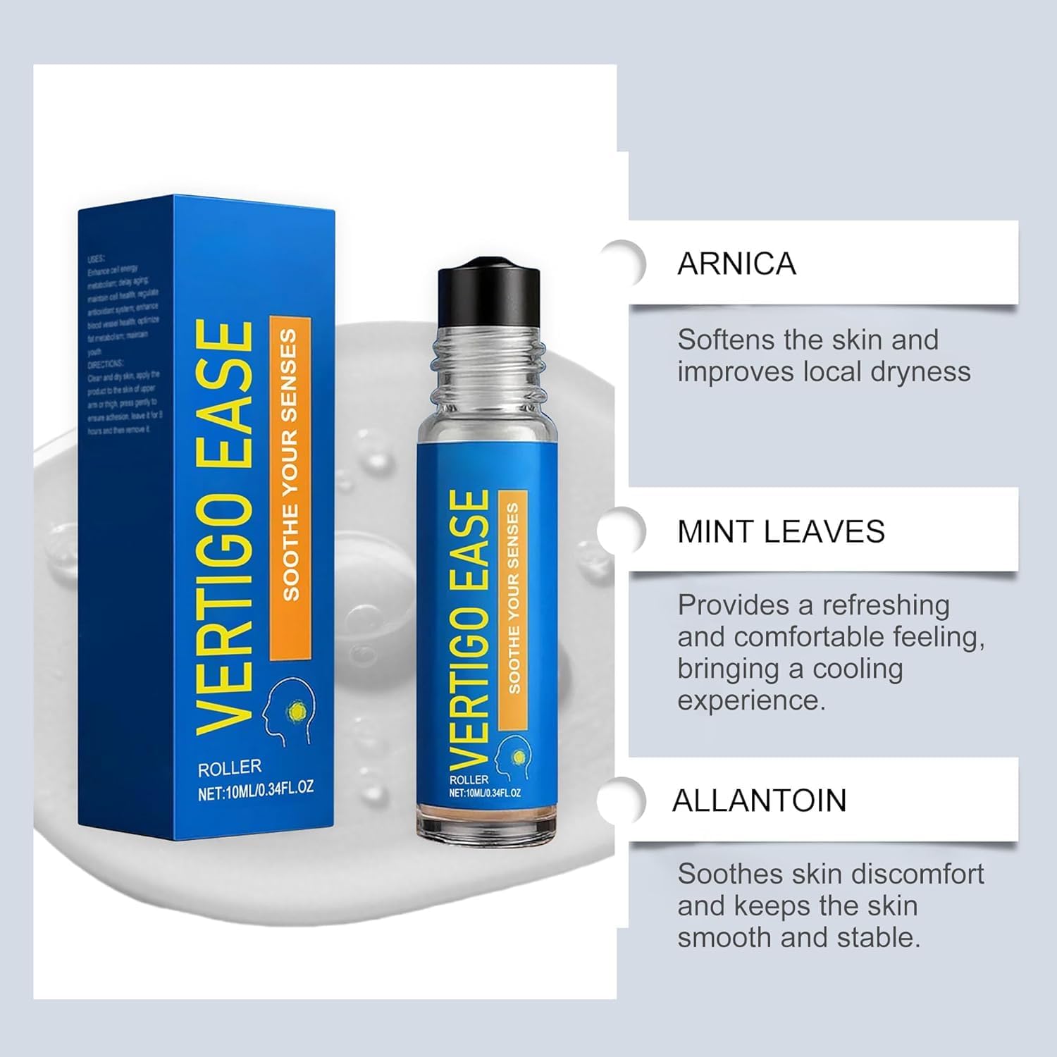 Vertigo Ease Roll On | Soothing Roll-On for Head Comfort - Essential Oil Blend to Relief Feelings of Dizziness & Promote Relaxation - Portable - 1pc / 10ml