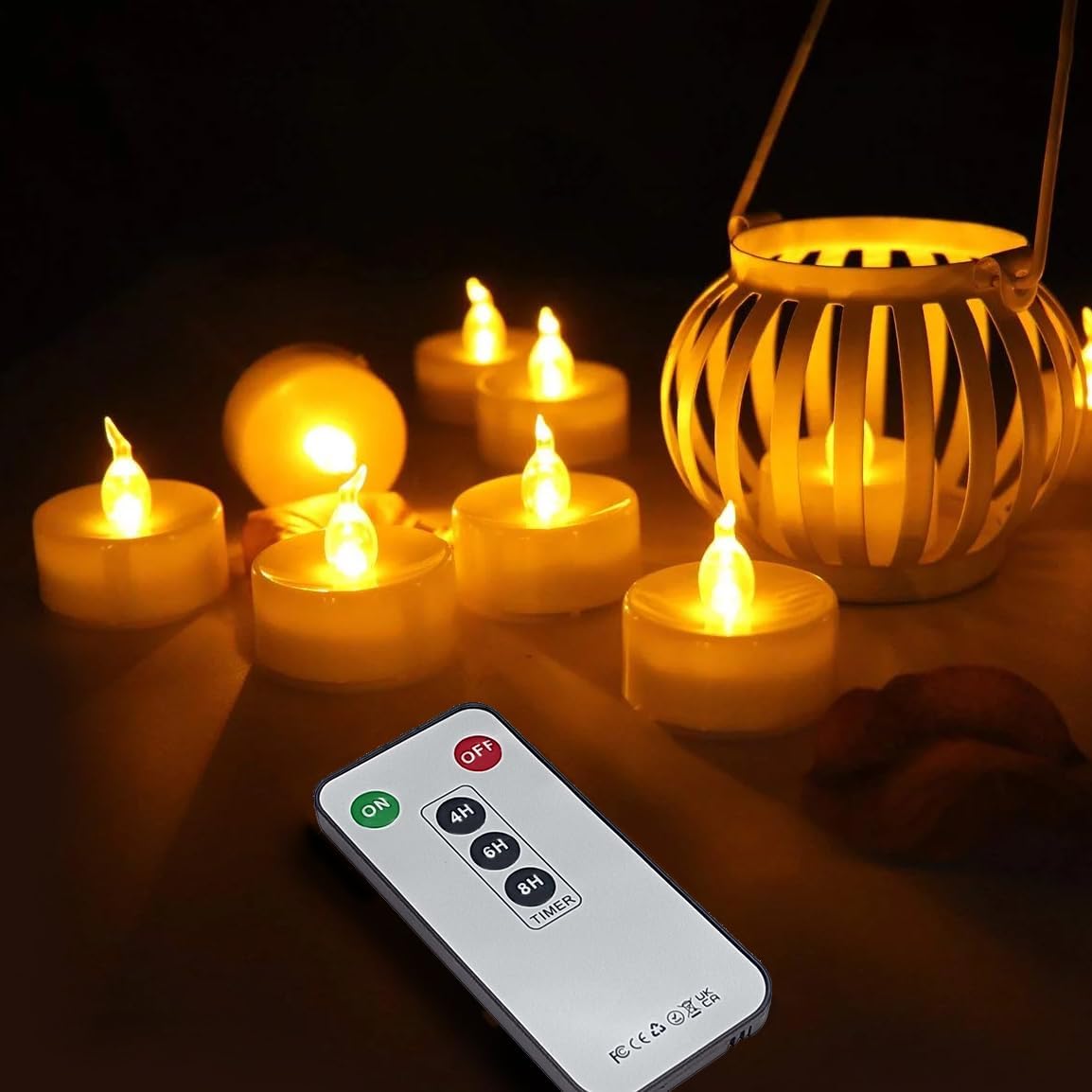 Tea Lights Candles Battery Operated with Remote Control, 12Pcs Flickering Flameless Candle with Timer, Long Lasting 400+Hours Led Electric Candle for Home Decor, Wedding, Party (WarmYellow)