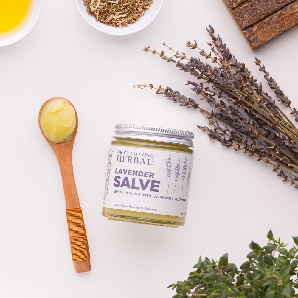 Lavender Salve Ointment, Sleep Balm, Lavender Essential Oil, Aromatherapy for Relaxation Anxiety Relief & Massage, Dry Skin Hand Repair Cream Calendula Coconut Oil, Ora's Amazing Herbal, 4 oz