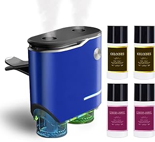 Smart Car Air Fresheners Diffuser with 4pcs Essential Oils, Automotive Scent Dispenser Rechargeable Aromatherapy Diffuser Vent Clip for Cars, 3 Adjustable Modes (Blue)