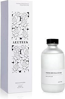 White Birch & Cedar Reed Diffuser, 7.4oz(220ml) Large Bottle Essential Oils, Scented Oil Refill for Waterless Diffuser, Air Freshener for Bathroom with Willow Branches Decor (1-Pack)