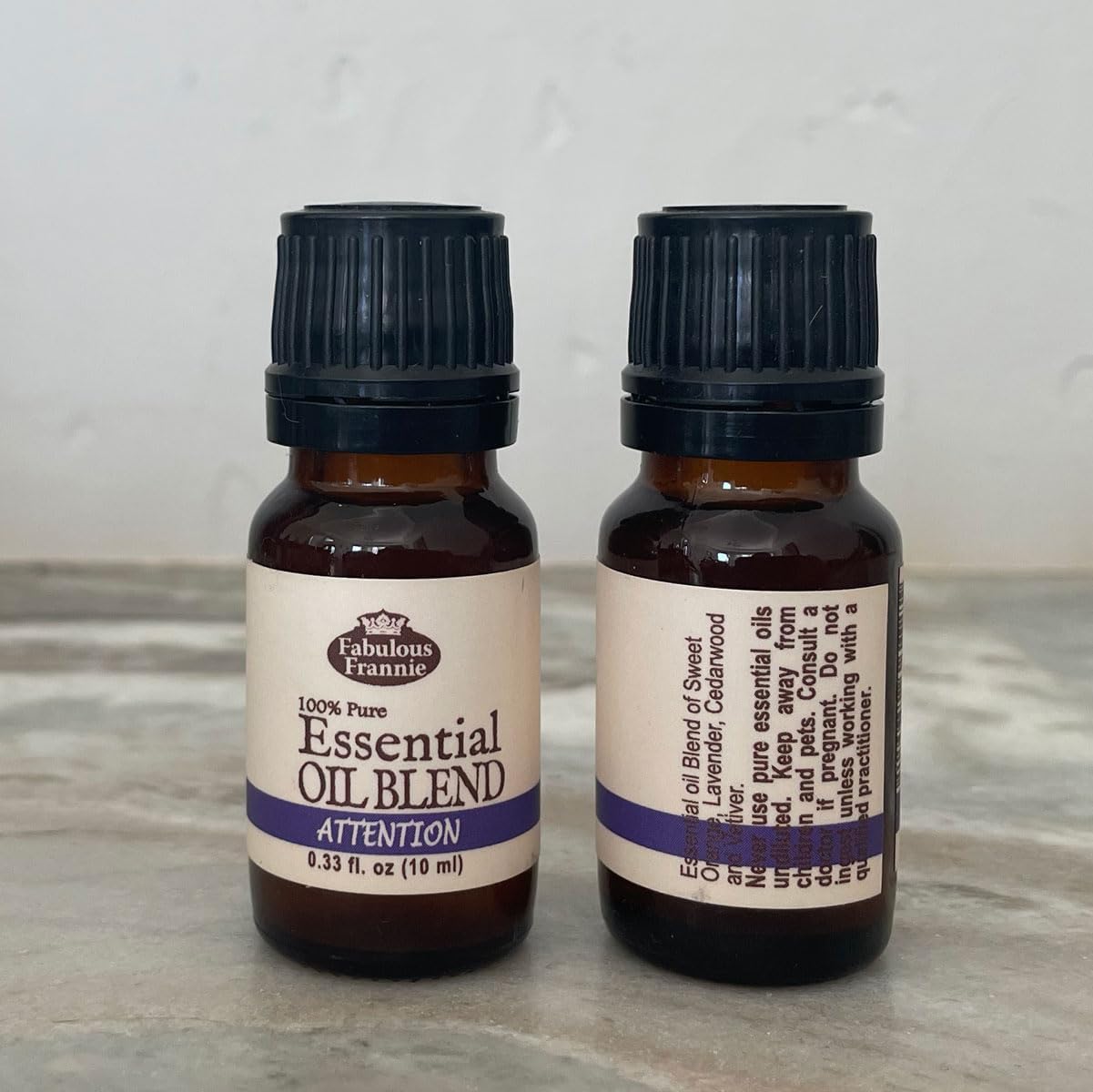 Fabulous Frannie Attention Essential Oil Blend 100% Pure, Undiluted Essential Oil Blend of Cedarwood, Lavender, Orange and Vetiver Essential Oils 10ml