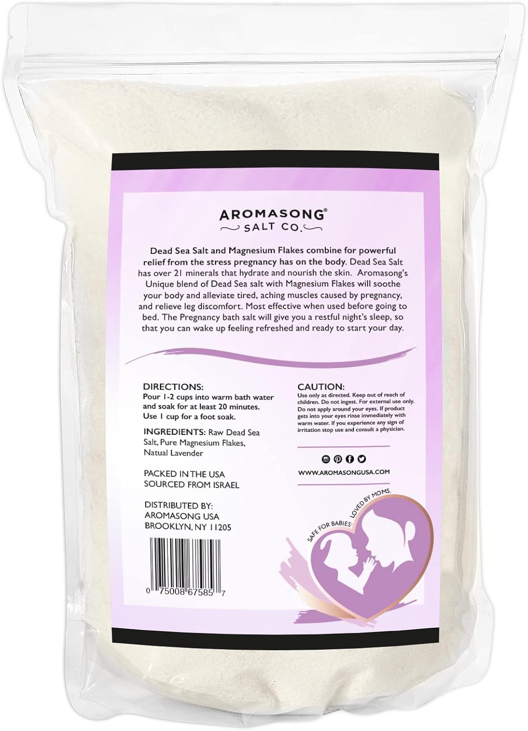 Aromasong Dead Sea Pregnancy Bath Soak 5 LB - Natural Lavender Pure Magnesium Flakes & Minerals - Pregnancy, Postpartum Muscle Ache & Leg Discomfort - Better Absorbs Than Epsom (Packaging May Vary)