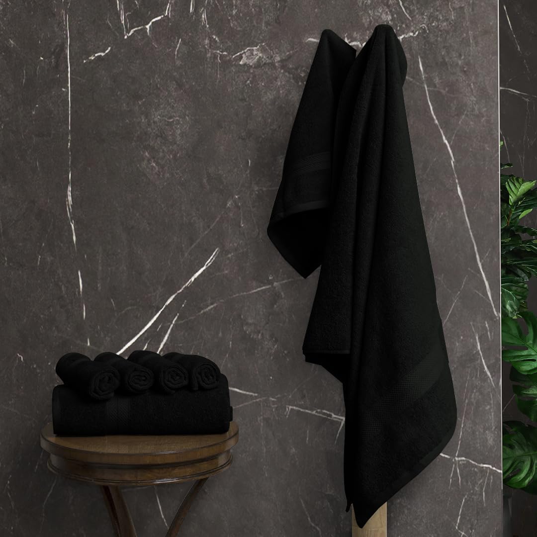 Avalon Towels Luxury 8 Piece Black Towels Set, 2 Bath Towels, 2 Hand Towels and 4 Washcloths, 600 GSM 100% Ring Spun Cotton Highly Absorbent Black Bathroom Towels, Ideal for Hotel, Spa and Gym