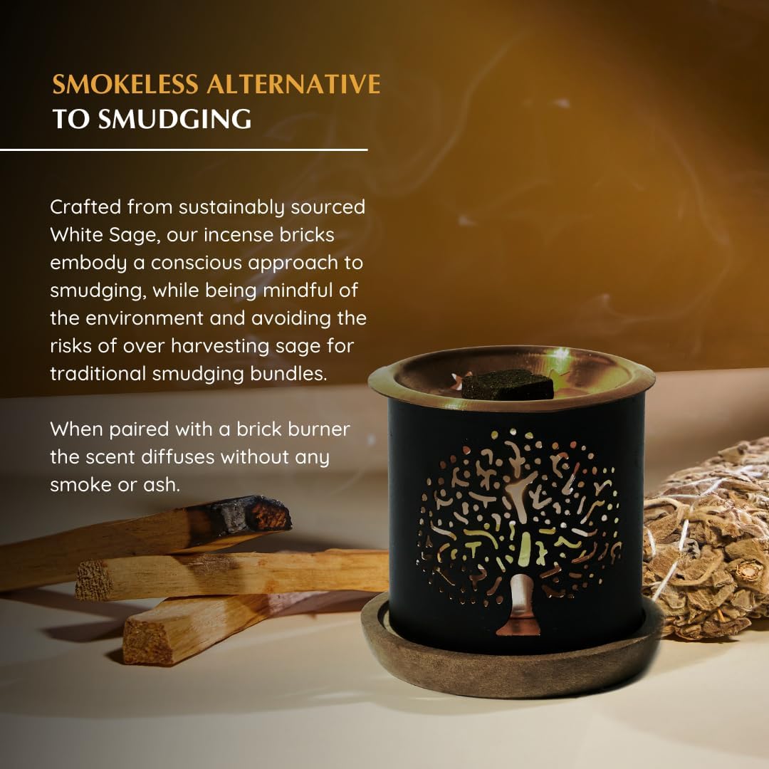 White Sage & Sandalwood Incense Bricks with Oriental Burner by Aromafume | 2x9 Bricks | Sage Incense for Cleansing Negative Energy & Protection | Sage for Smokeless Smudging, Spiritual Cleansing