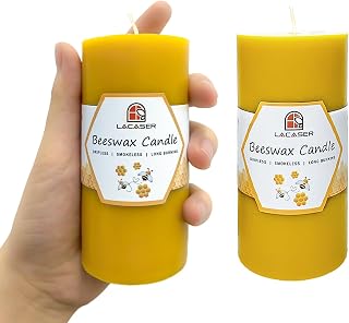 Lacaser Beeswax Pillar Candles,100% Pure Beeswax Candles,Long Burning Time 40 Hours Each,80 Hours Total for Set, Bees Wax Candle for Home, Size 2”x 4” (2 Packs), Dripless& Smokeless