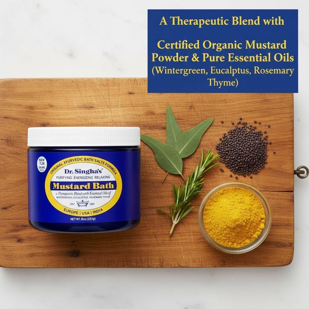 Dr. Singha's Mustard Bath Soak – Aromatherapy Bath Salts with Mustard Seed & Essential Oils for Muscle Relaxation, Stress Relief & Soothing – Epsom Salt Alternative, 8 oz