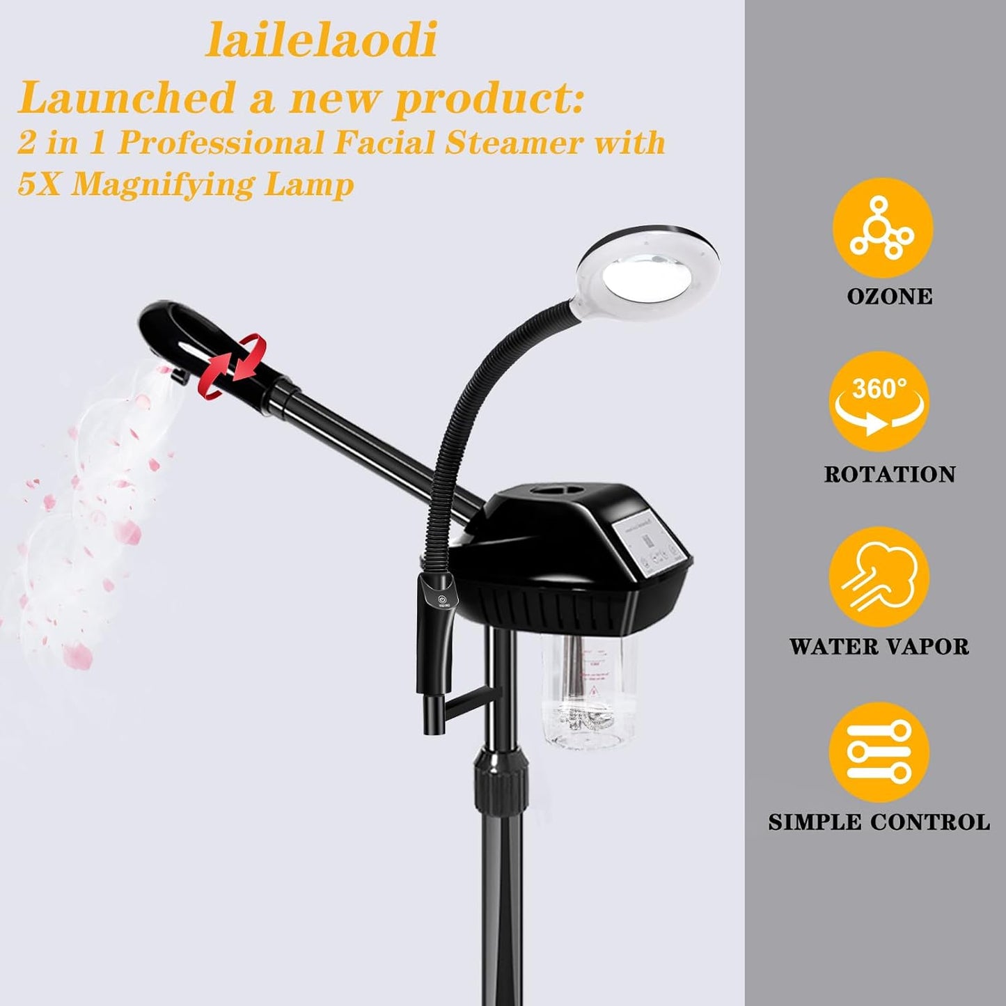 Professional Facial Steamer on Wheels,2 in 1 Face Steamer with 5X Magnifying Lamp and Ozone Function for Home and Beauty Spa Use