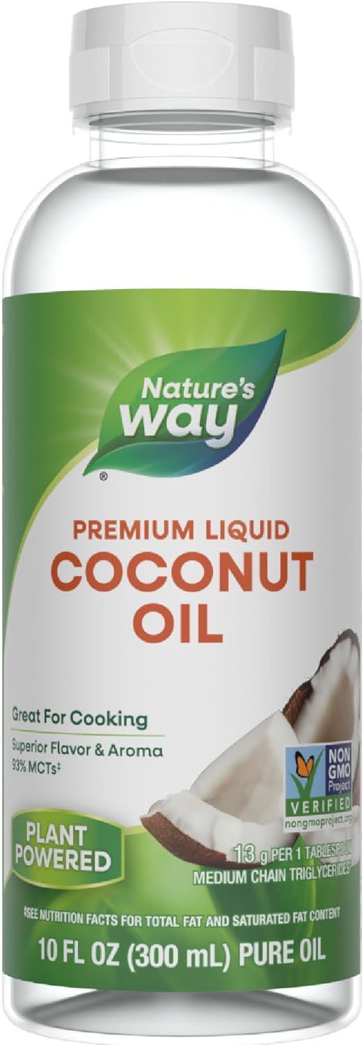 Nature's Way Liquid Coconut Oil, Oil for Cooking, Superior Flavor and Aroma, Hexane Free, Stays Liquid, Non-GMO Project Verified, 10 Fl Oz (Packaging May Vary)