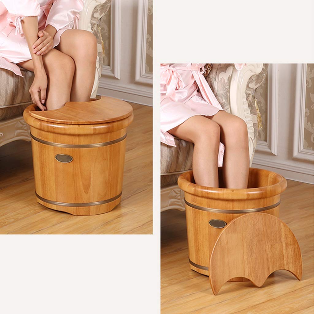 Wooden Bubble Basin Footbath Foot Bath Barrel Household Smooth And Delicate Pedicure Barrels With Lid Massager(With Universal Wheel)