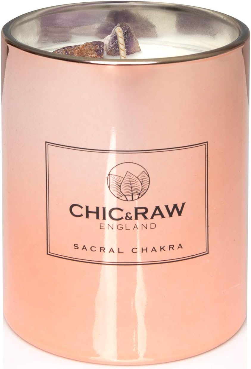 Aromatherapy Candle with Crystal Amethyst Sacral Chakra, Scented Candle Made of Ylang Ylang Oil, Luxury Long-Lasting Burn Soy Candle for Home Scented - Stress Relief, & Manifestation, 7.05oz