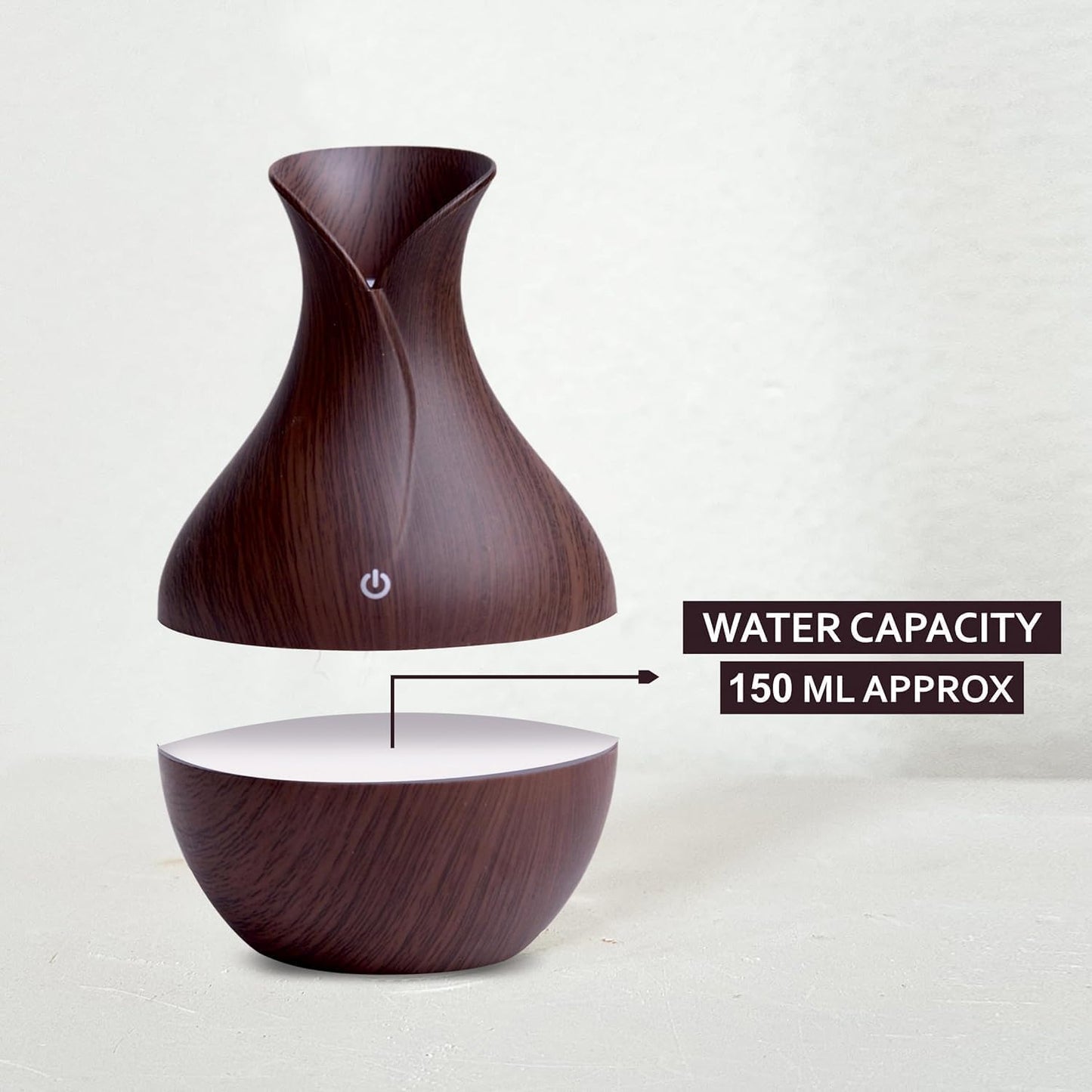 Essential Oil Diffuser, Dark Wood Grain Finish, 300ml Ultrasonic Cool Mist Humidifier with LED Light, Vase Design