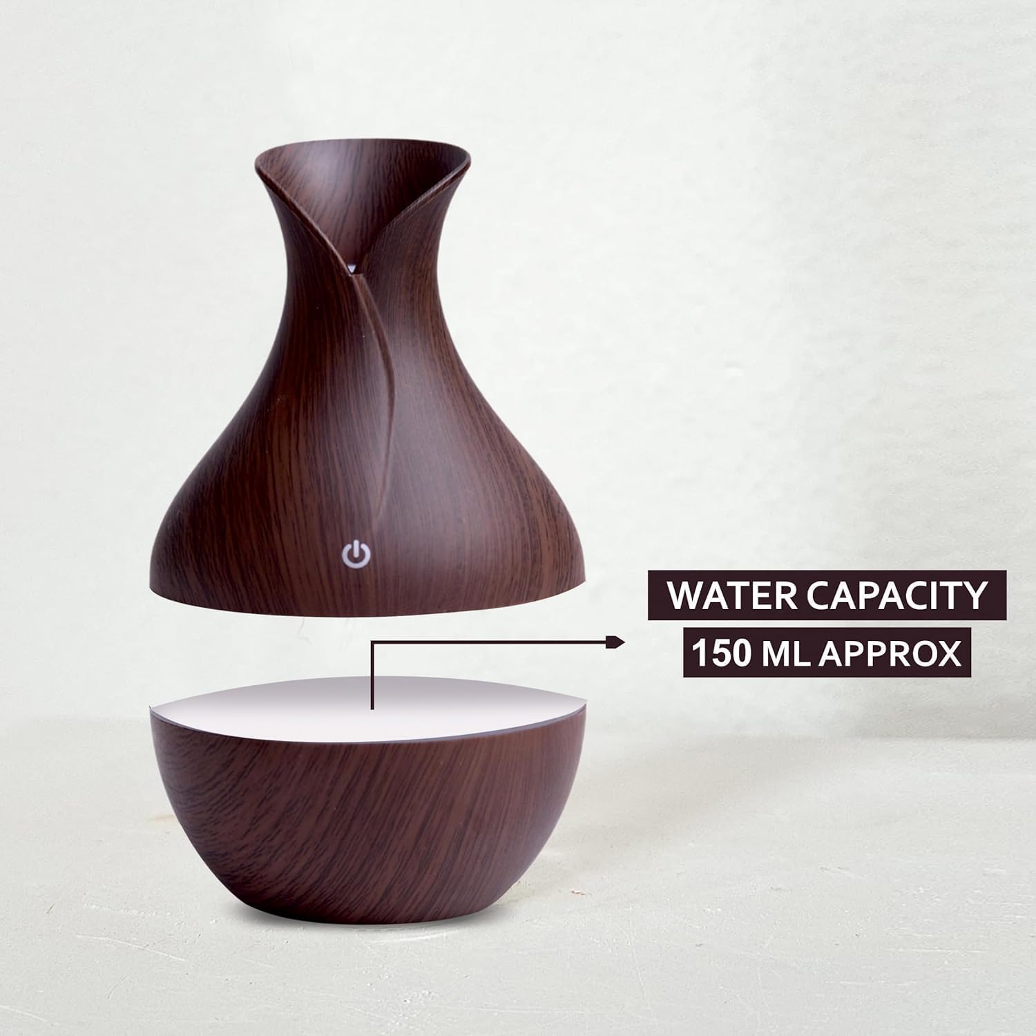 Essential Oil Diffuser, Dark Wood Grain Finish, 300ml Ultrasonic Cool Mist Humidifier with LED Light, Vase Design